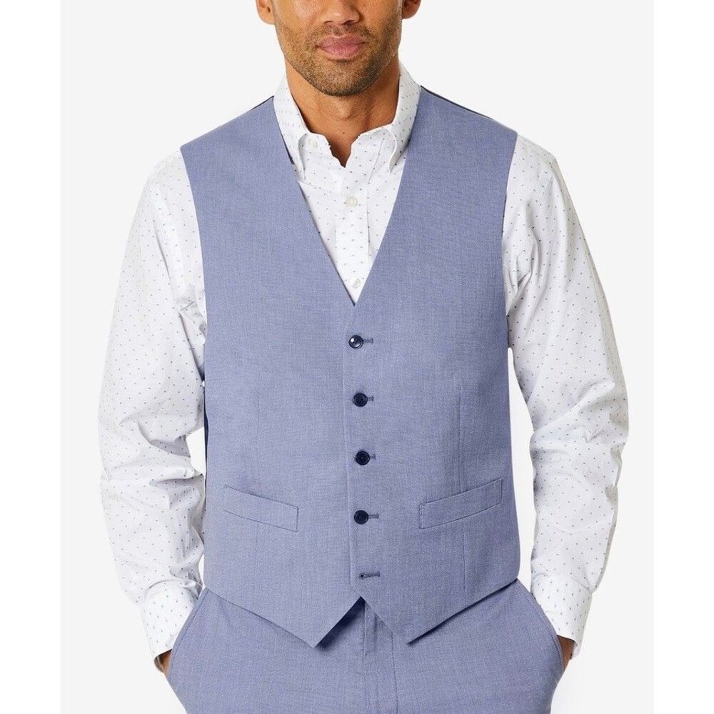 $115 BRAND NEW TOMMY HILFIGER Mens Medium Blue Cotton TH FLEX/Stretch Suit Vest